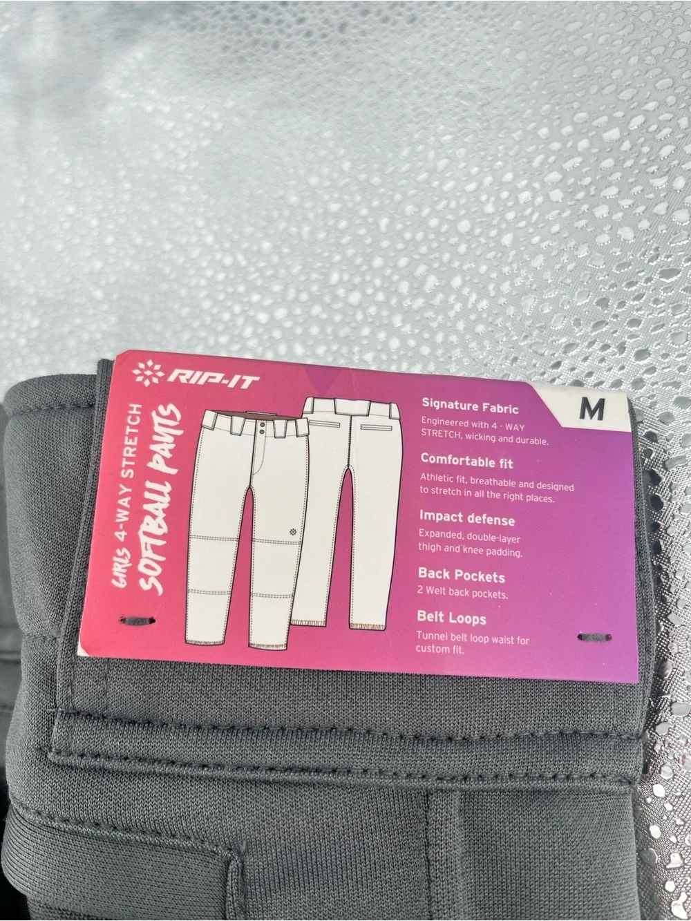 RIP-IT Girls' 4-Way Stretch Softball Pants in Charcoal, Size Medium 8/10 Y kids